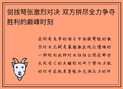 剑拔弩张激烈对决 双方拼尽全力争夺胜利的巅峰时刻